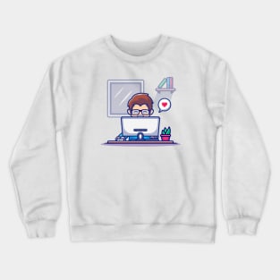 Man Working On Computer Crewneck Sweatshirt